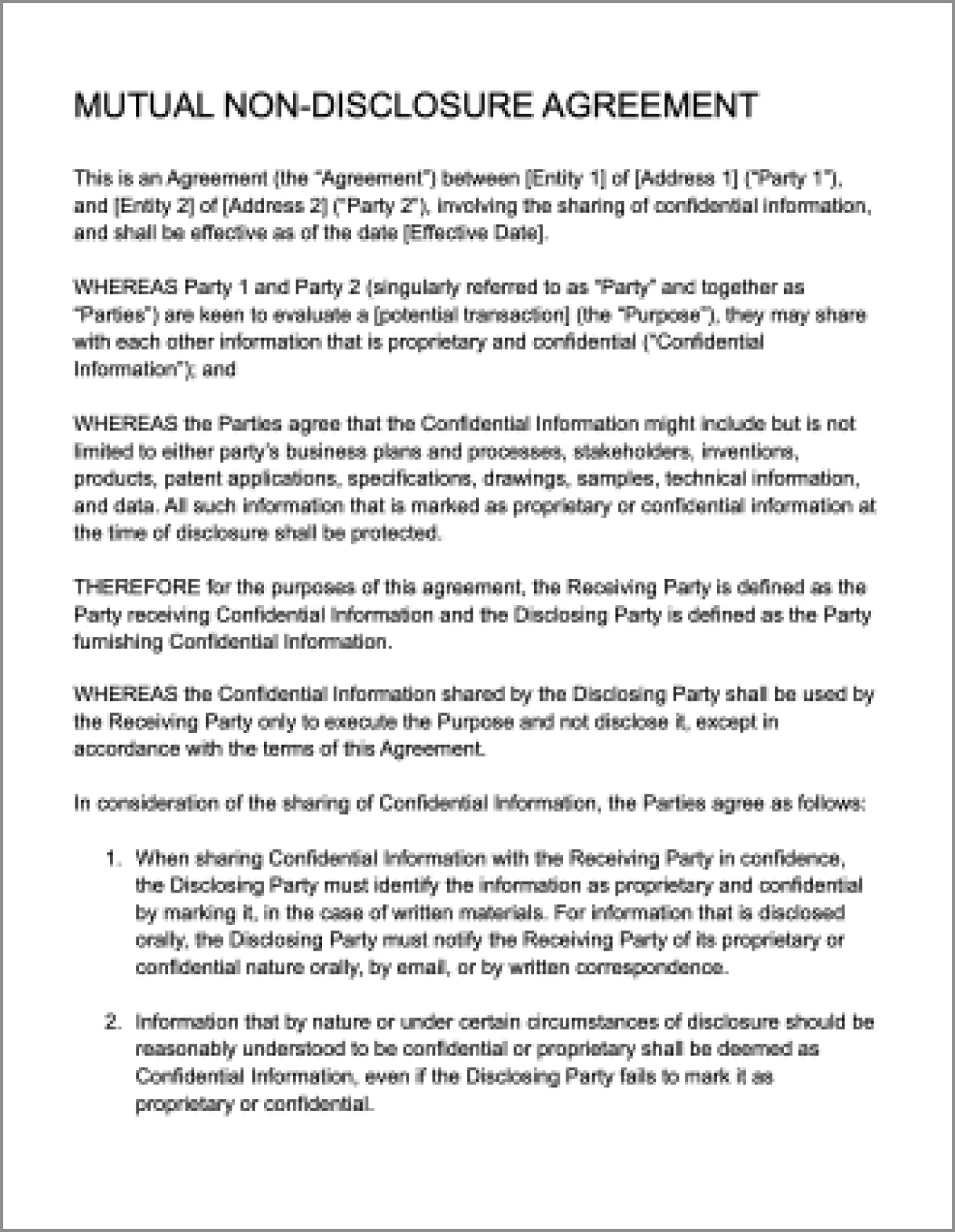 Mutual Non-Disclosure Agreement Template