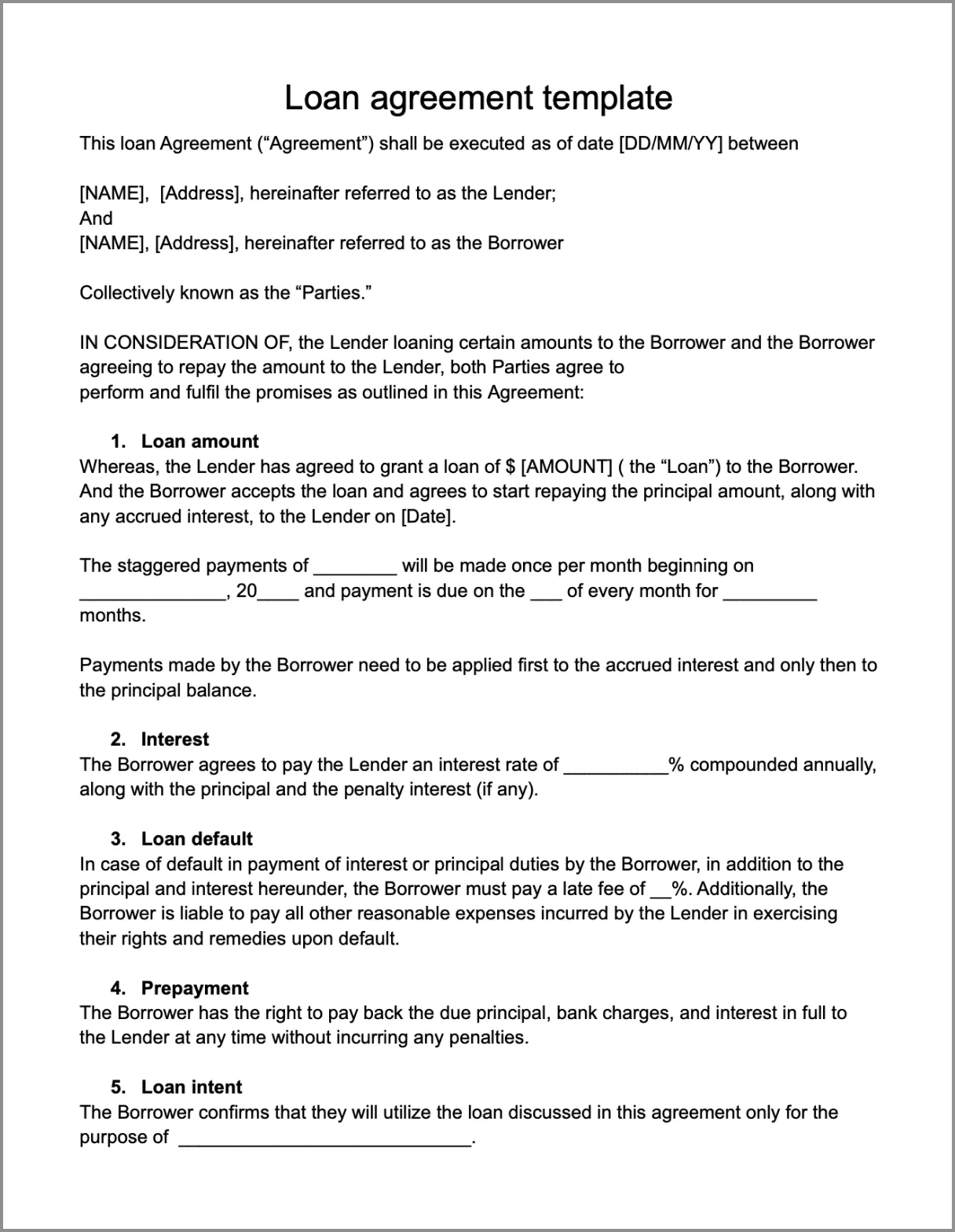 Loan agreement template
