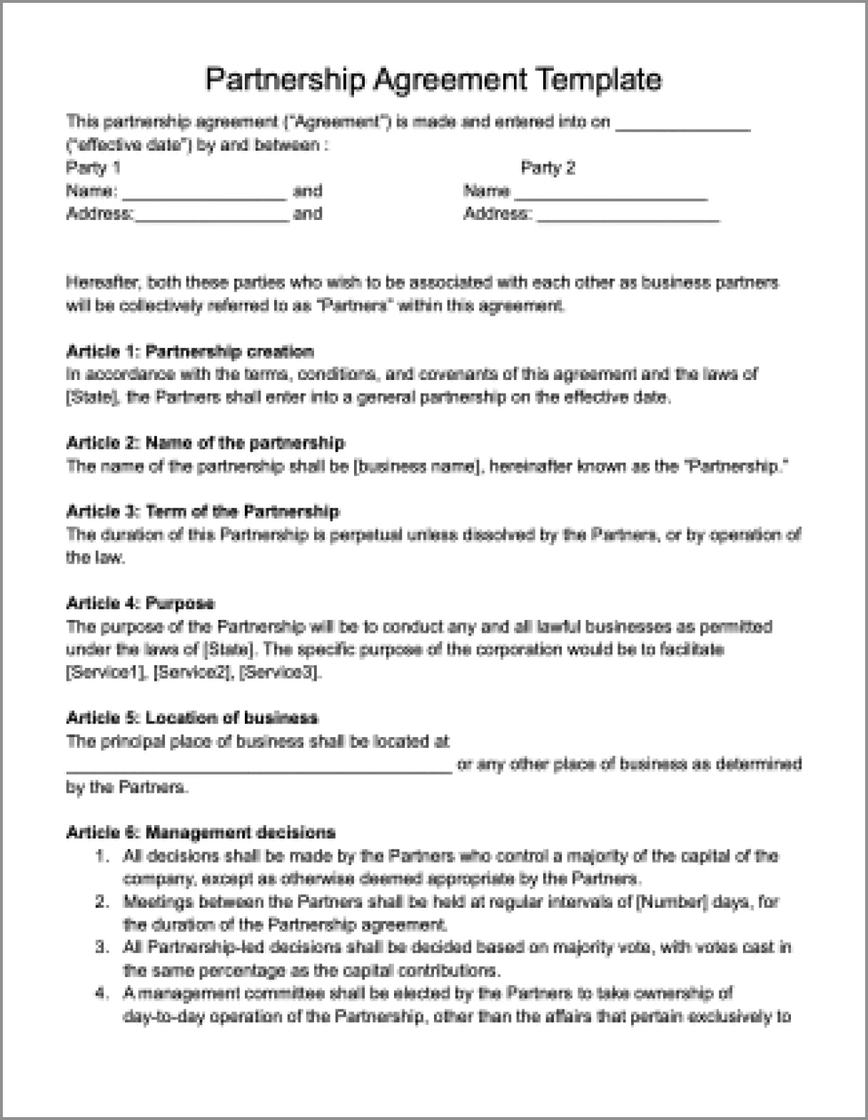 Partnership agreement template