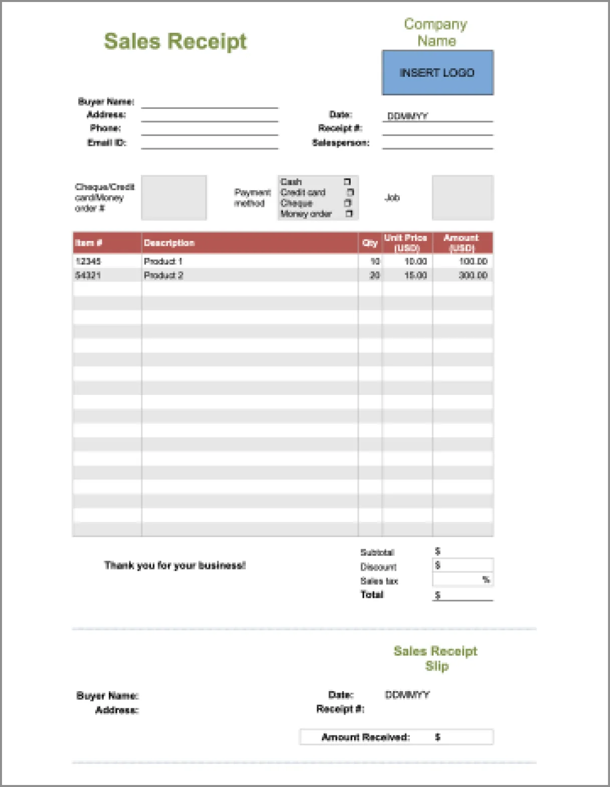 Sales Receipt Template