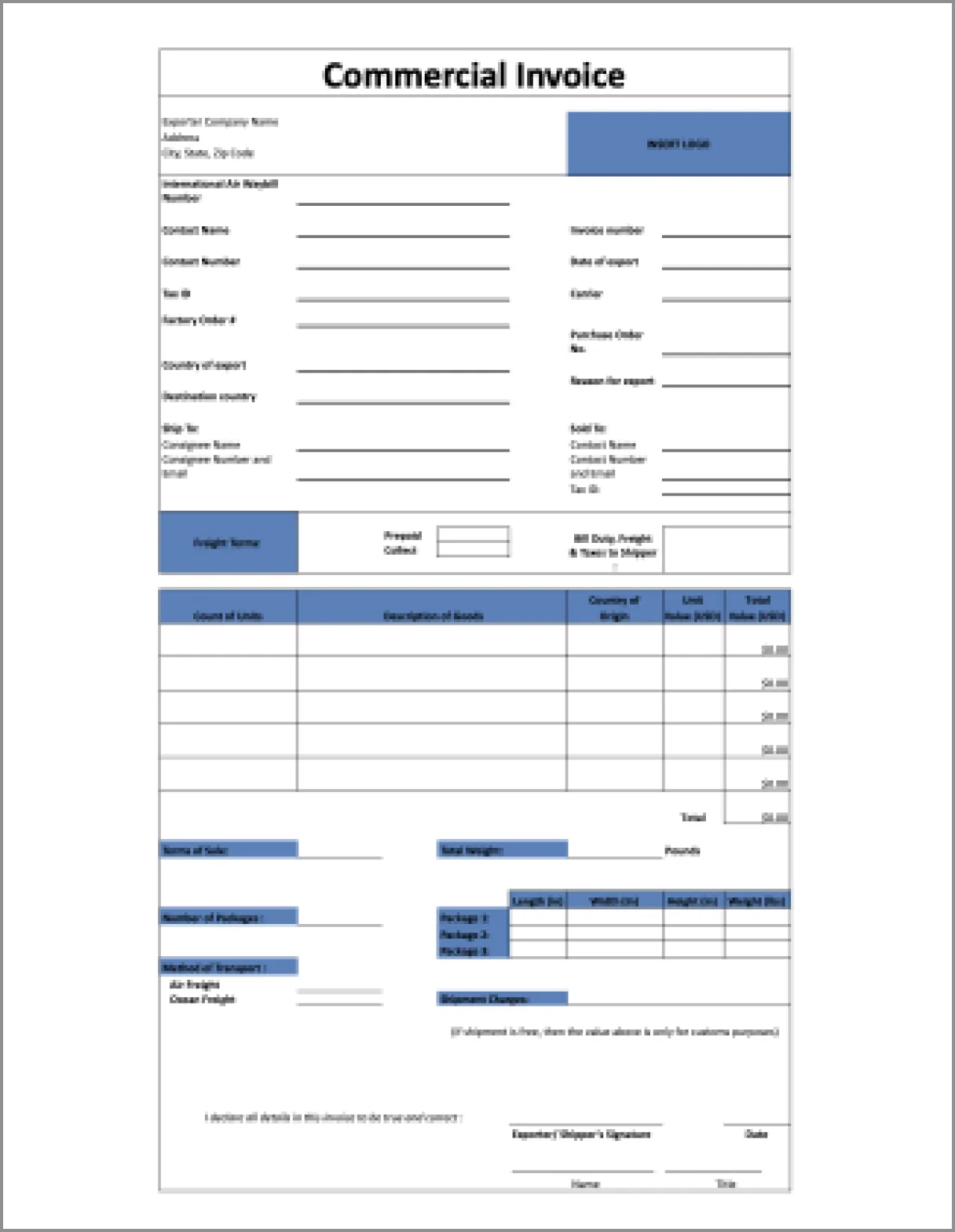 Commercial invoice template