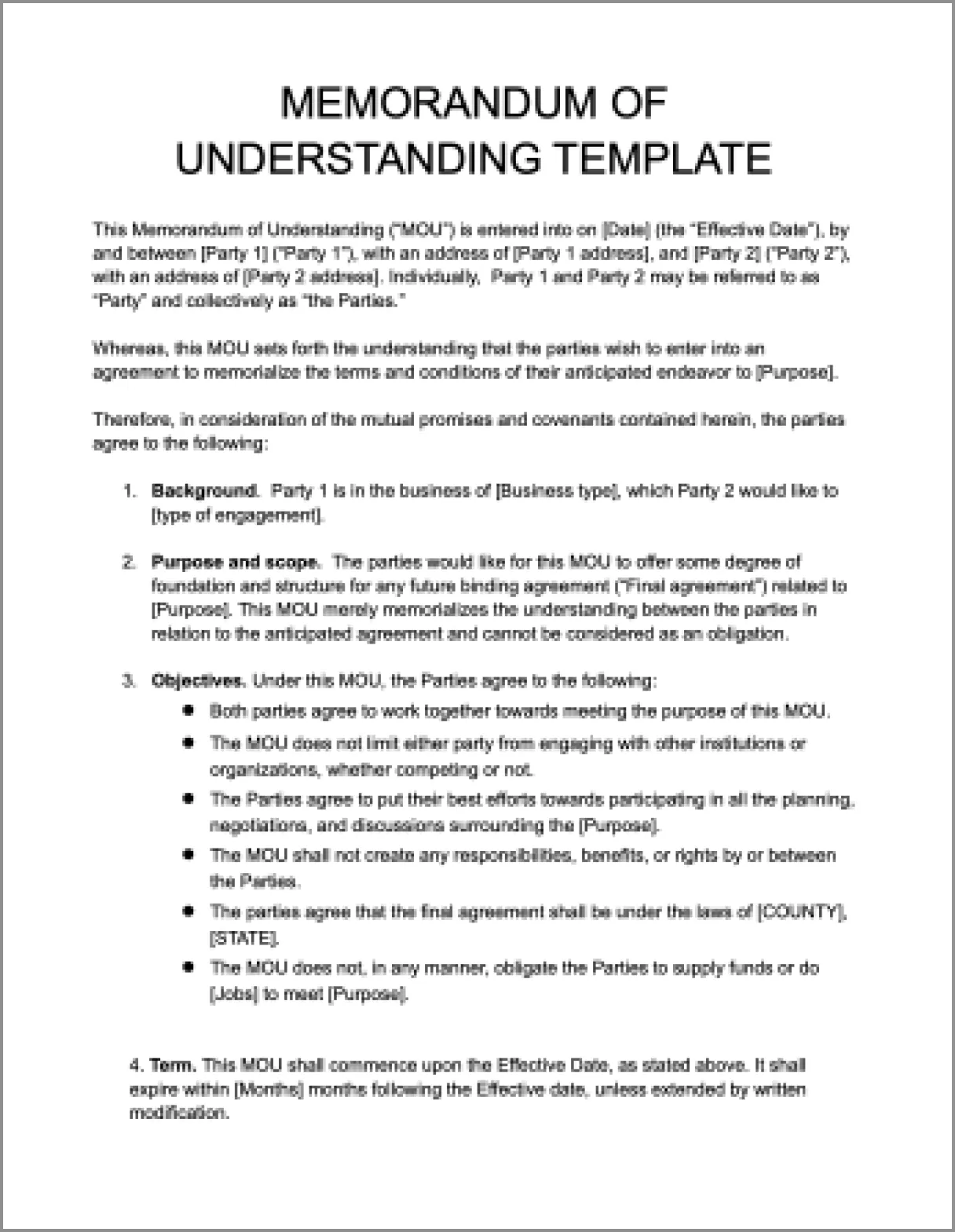 Memorandum of Understanding Template