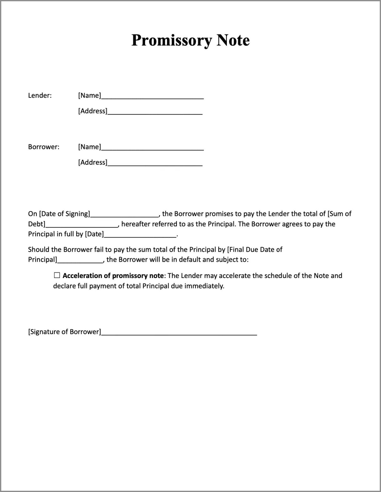 Promissory Note Template