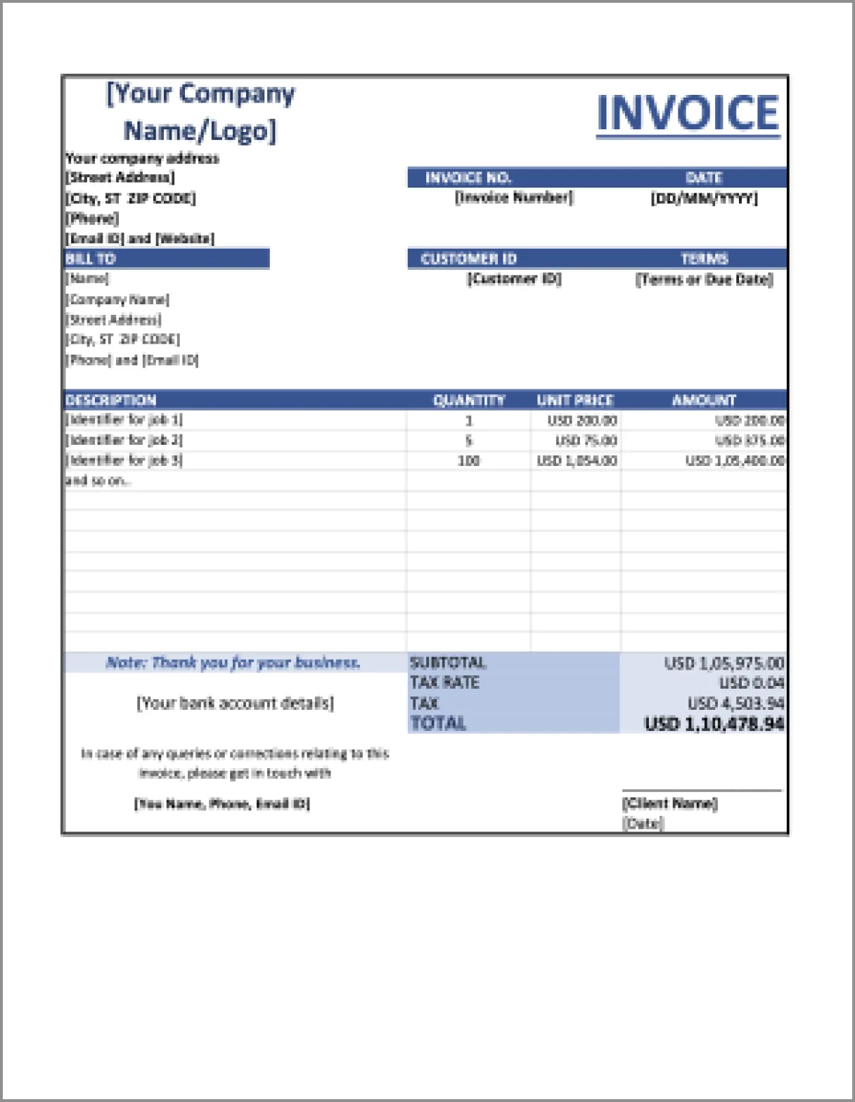 Google Doc Invoice Template