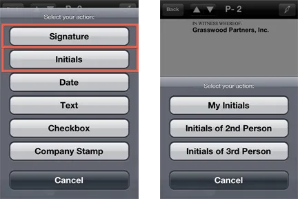 Signeasy - Select signature or initials