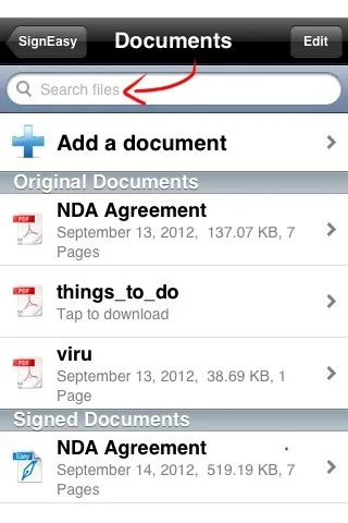 Signeasy - Search Box