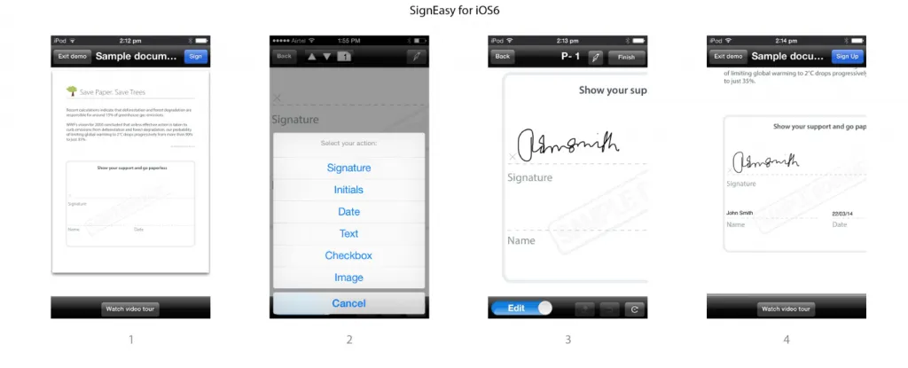 Signeasy userflow before iOS 7 for App Store 