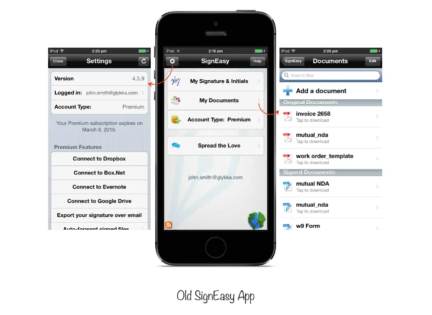 Signeasy prior to iOS 7 redesign 