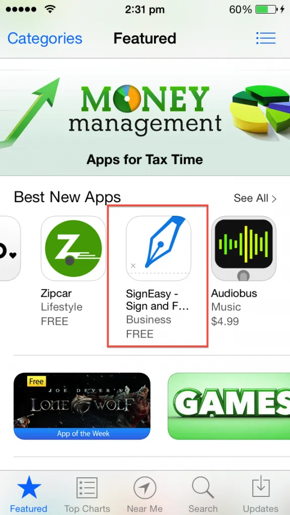 App Store Signeasy featured as best new app 