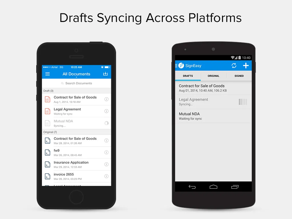Continuity for iOS and Android devices draft sync