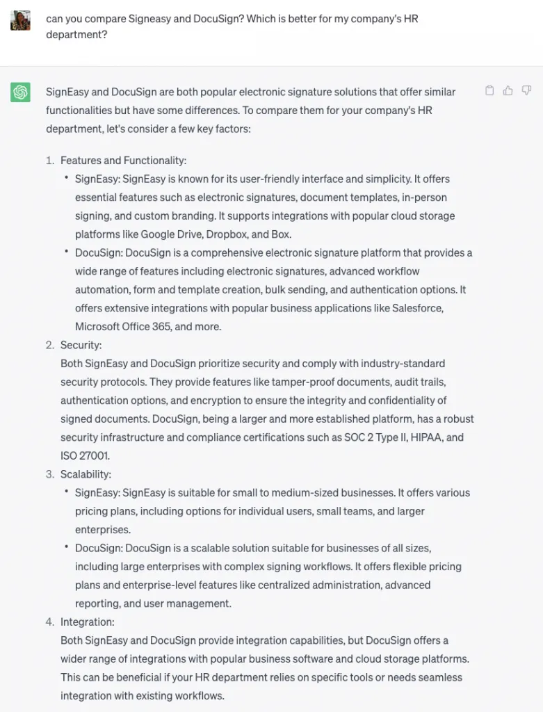 ChatGPT snippet - Signeasy vs Docusign | Signeasy