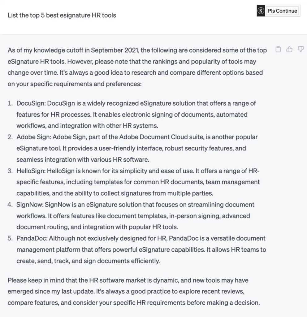 ChatGPT snippet best esignature HR tools | Signeasy