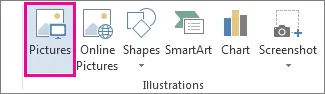 Highlight of pictures tab in Microsoft Word Ribbon to insert signature