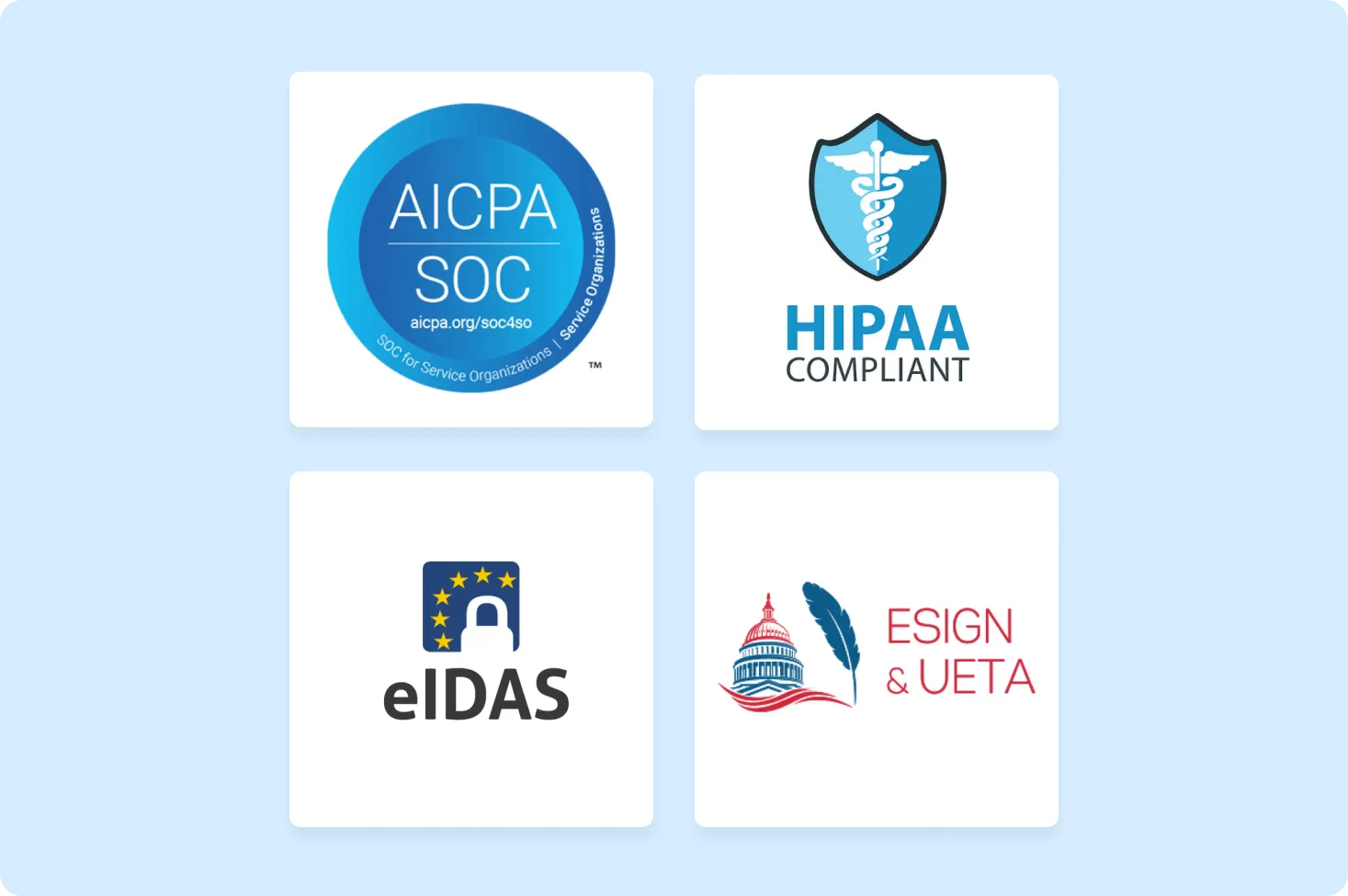 HIPAA, SOC 2, eIDAS compliant 