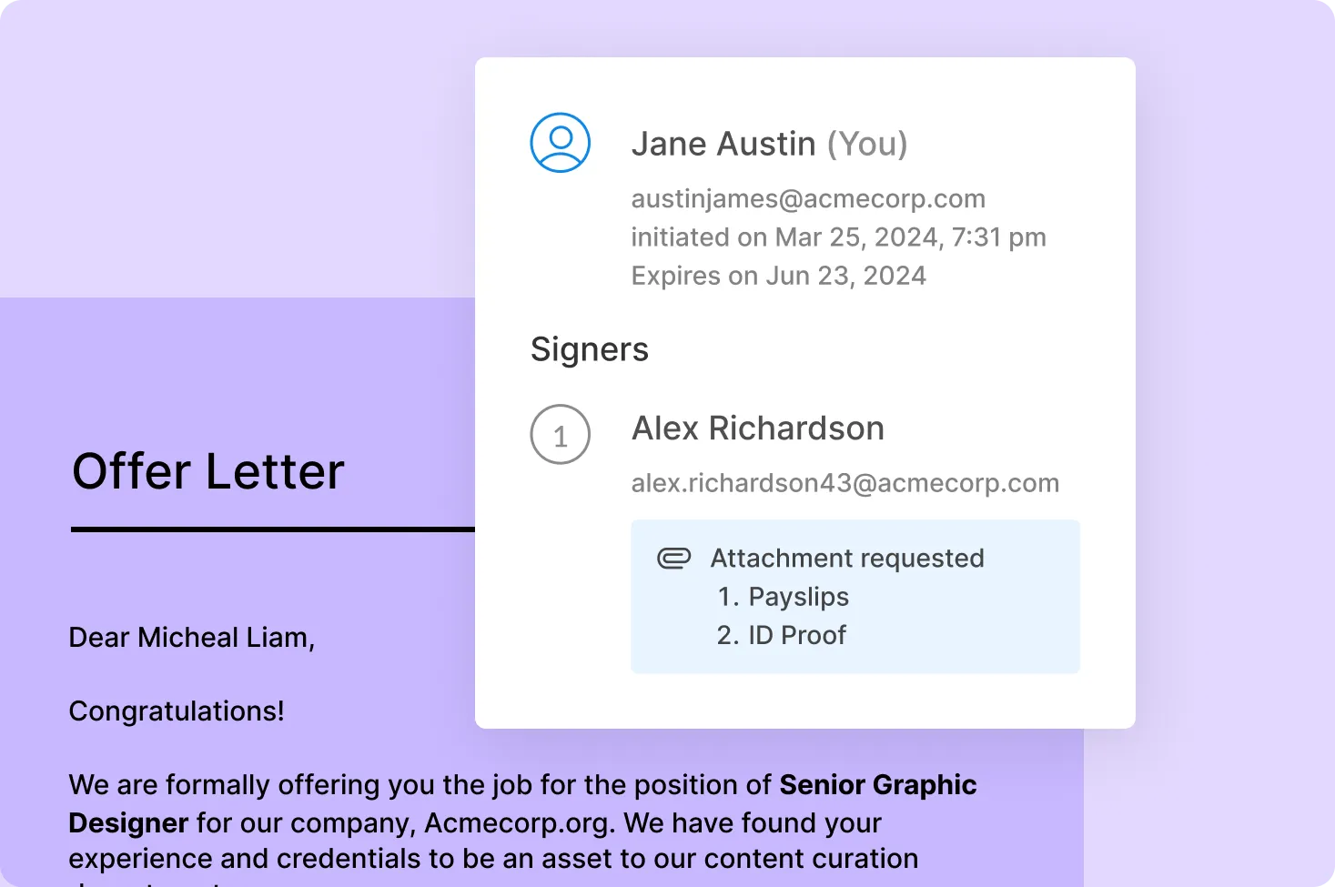Ask for supporting files while requesting signatures