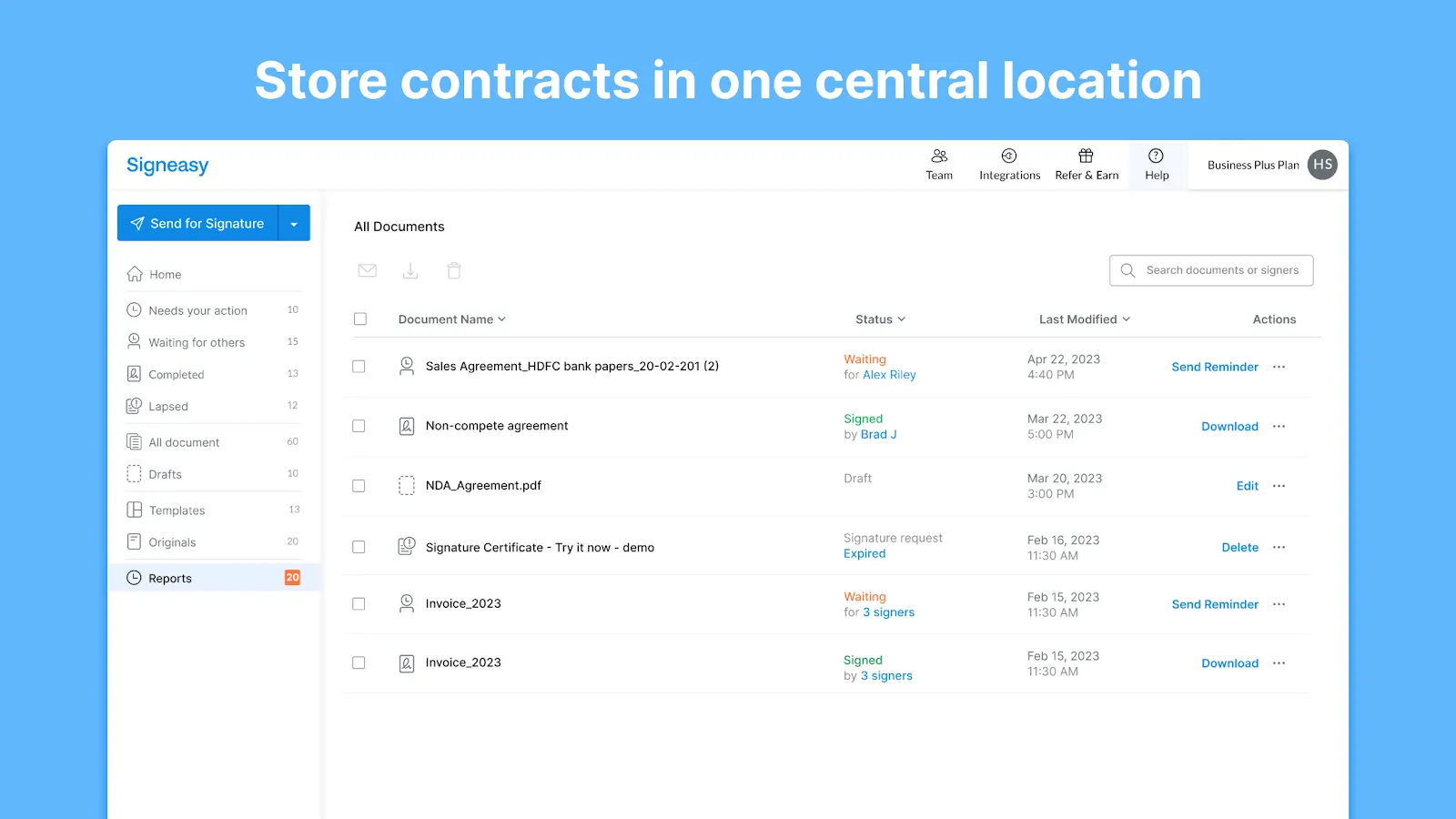 Store contracts in one central location