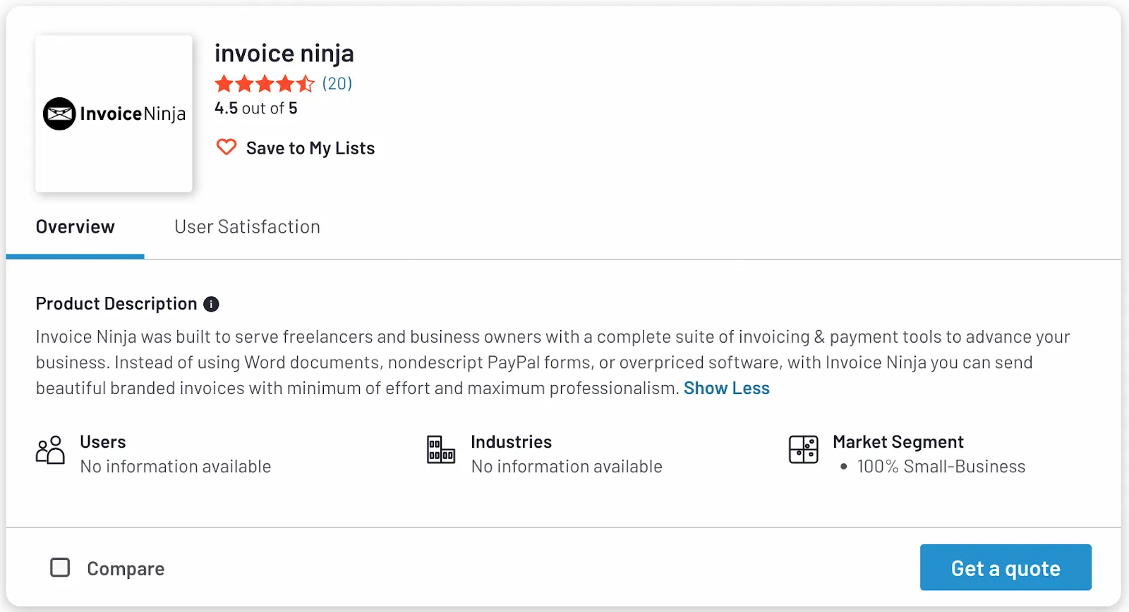 Invoice Ninja review on G2