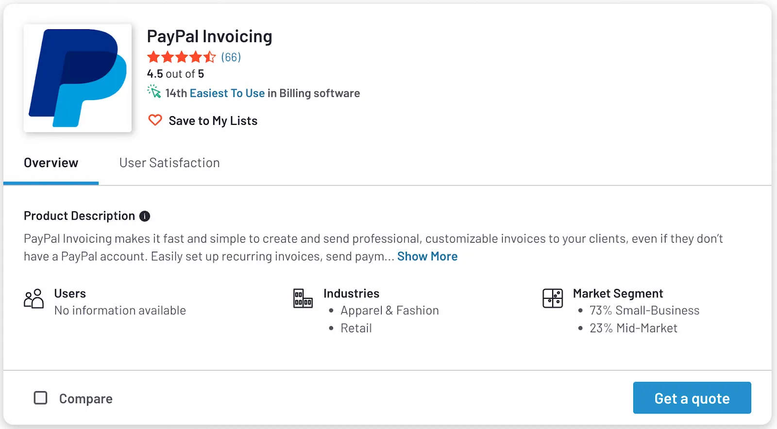 PayPal Invoicing review on G2
