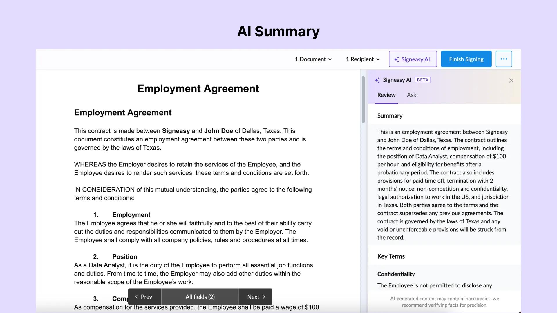 AI in contract management for getting a quick summary