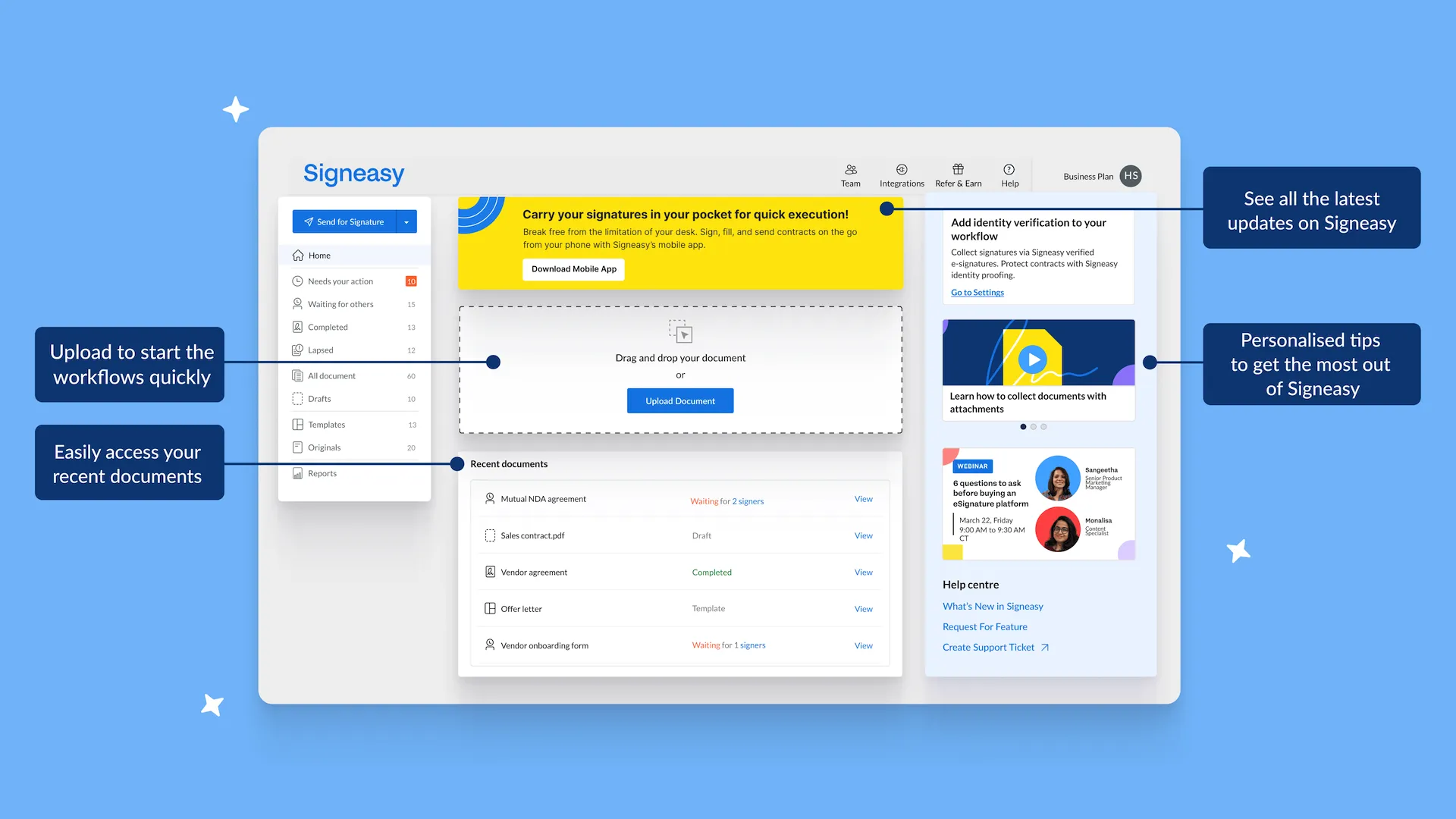 Signeasy's new home view