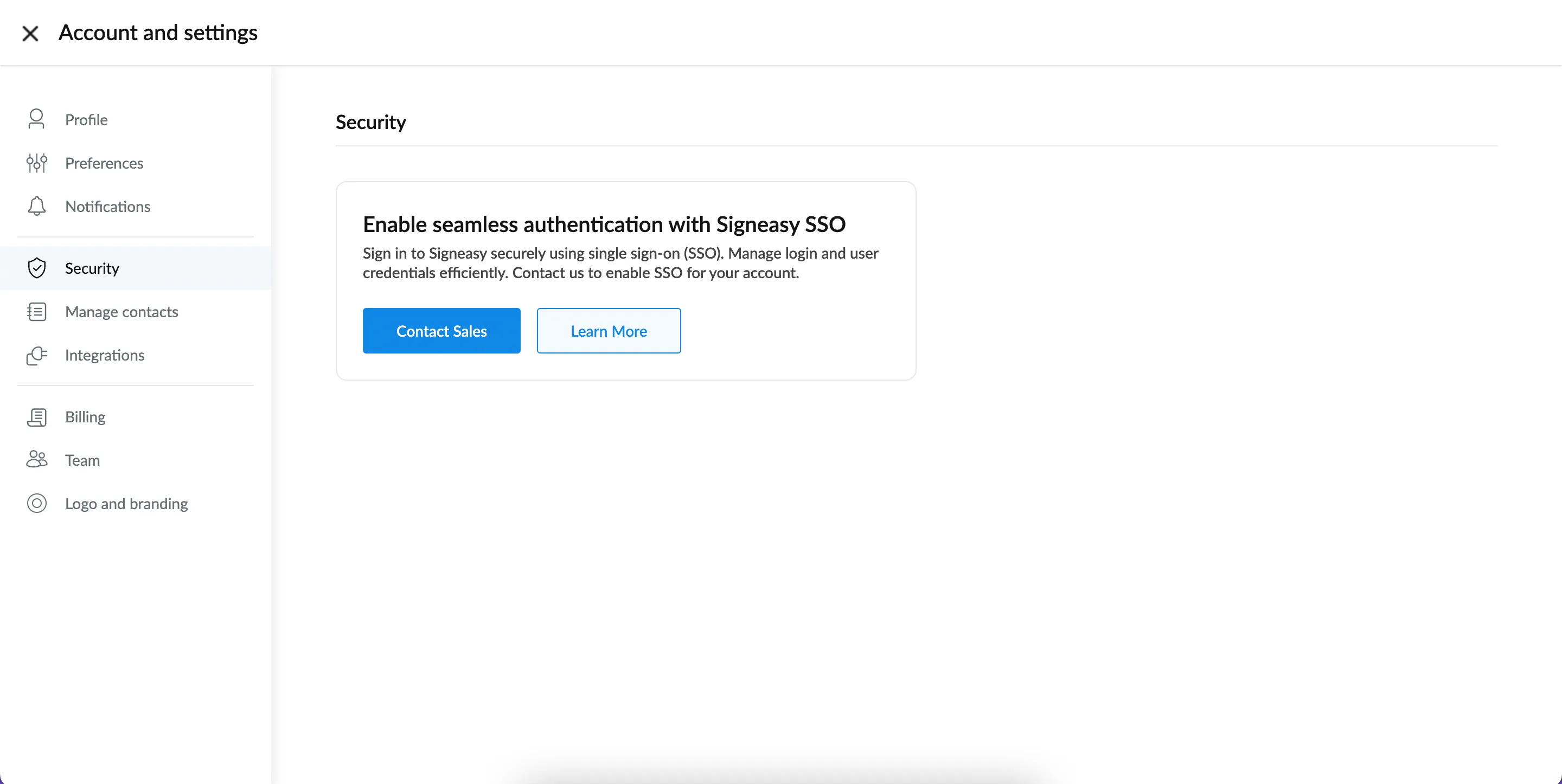 Enable SSO for Signeasy from Settings