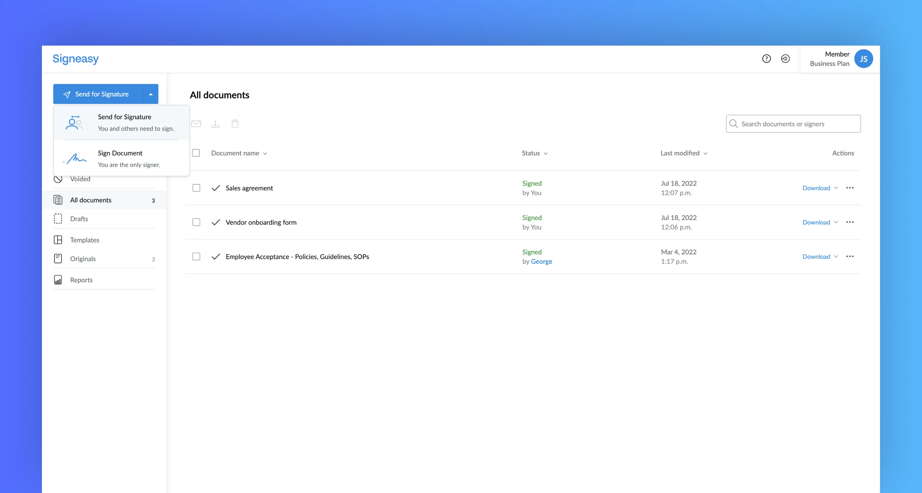 Click on Sign Document button to add an electronic signature on a Word doca