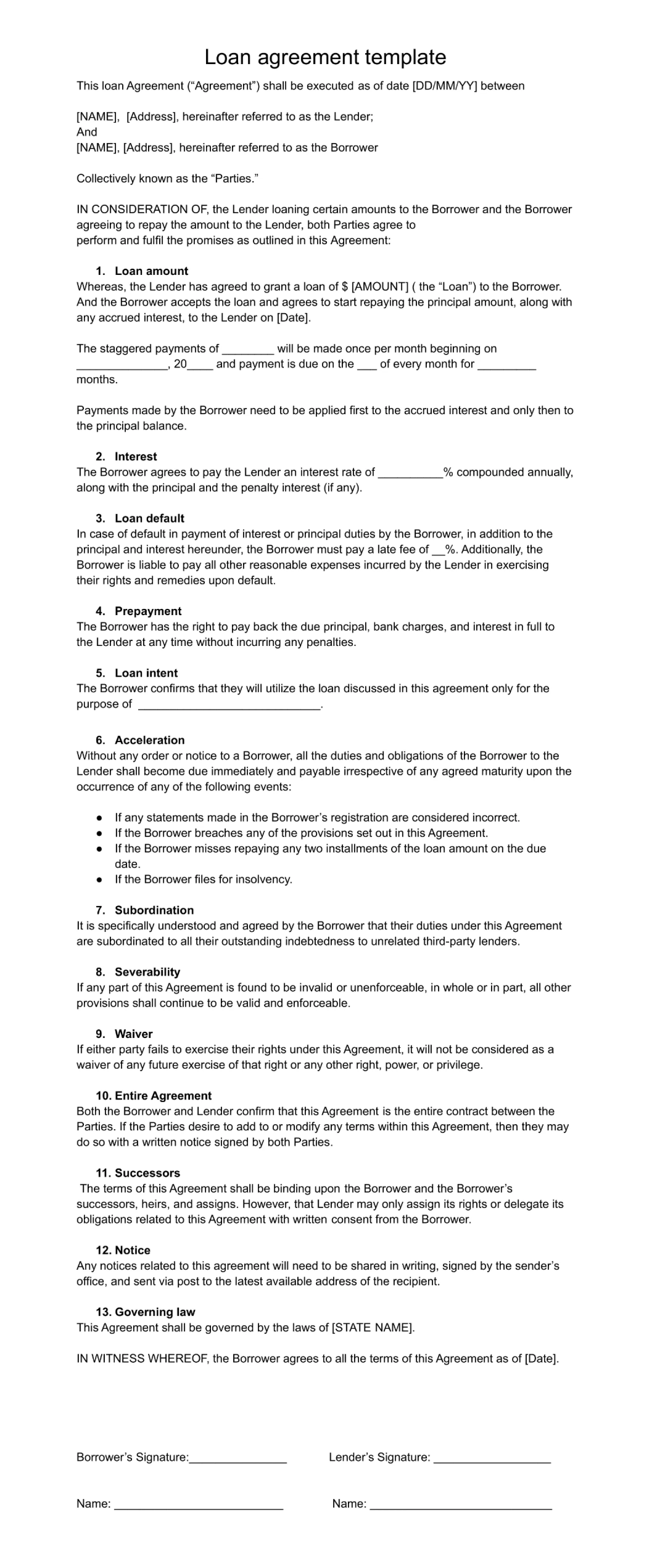 Loan agreement template