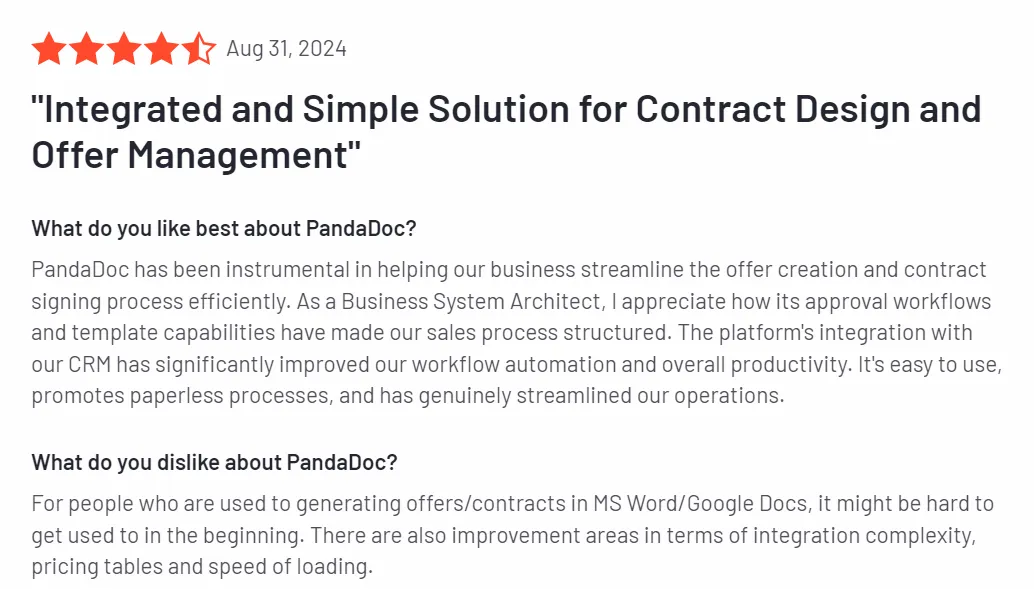 PandaDoc user review | Source: G2
