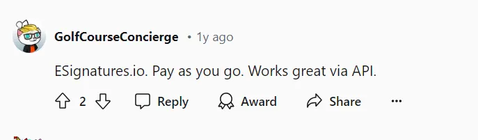 eSignatures.io user review | Source: Reddit