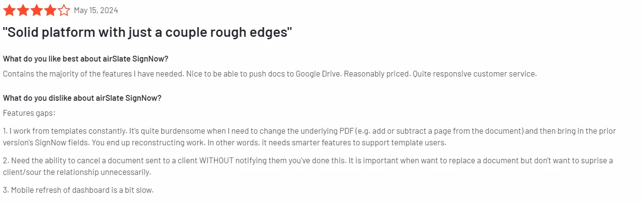 SignNow review | Source: G2