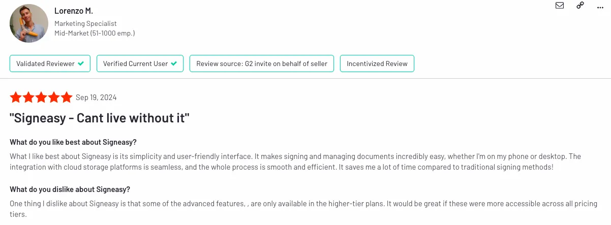 Signeasy review on G2