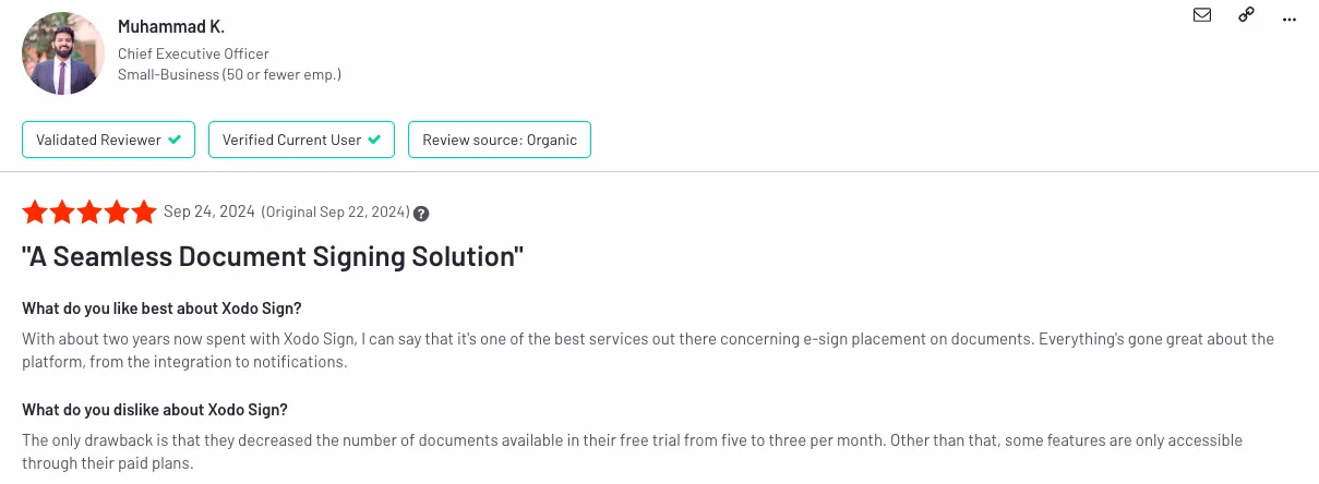 Eversign review on G2