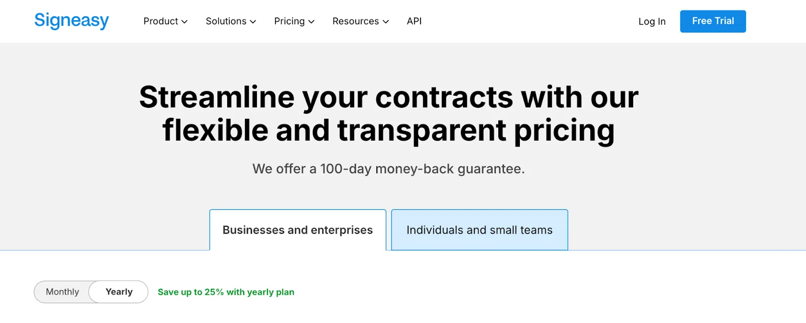 Signeasy's pricing page
