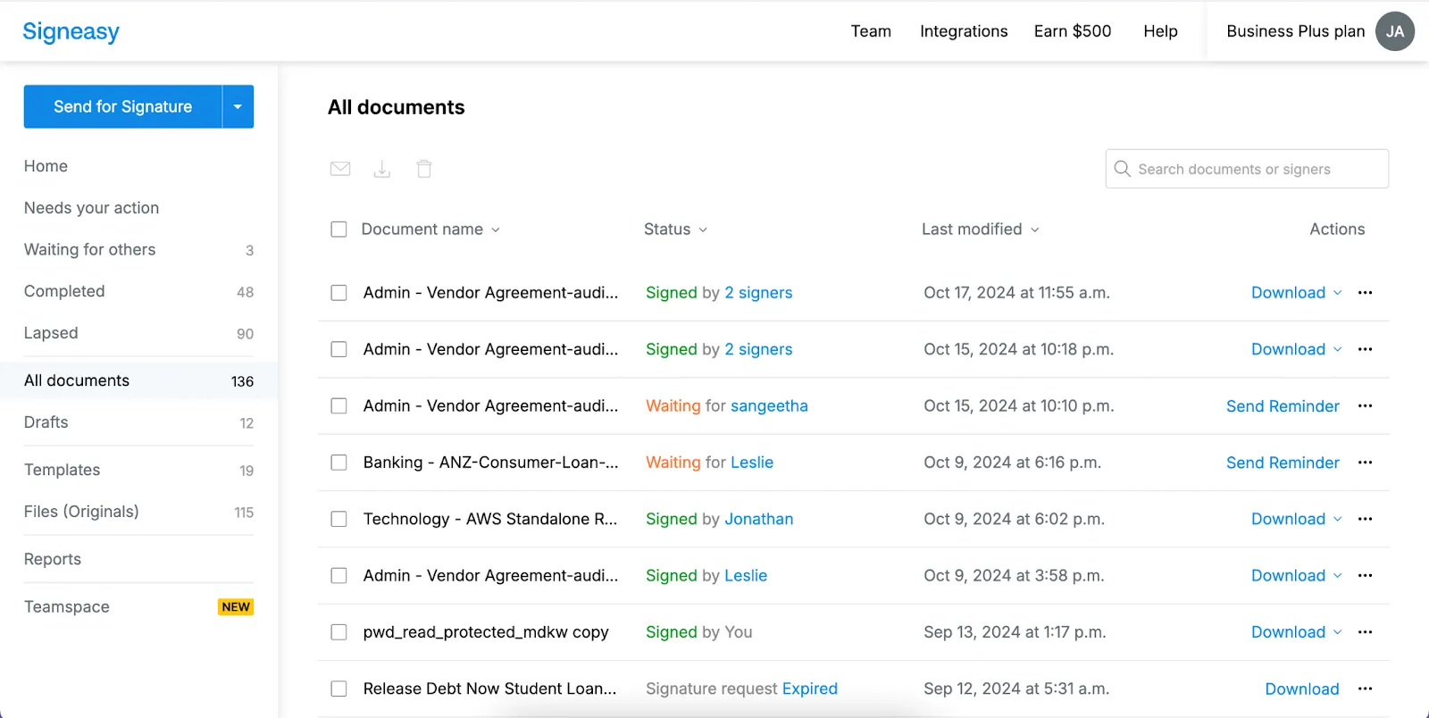 Centralized contract management dashboard