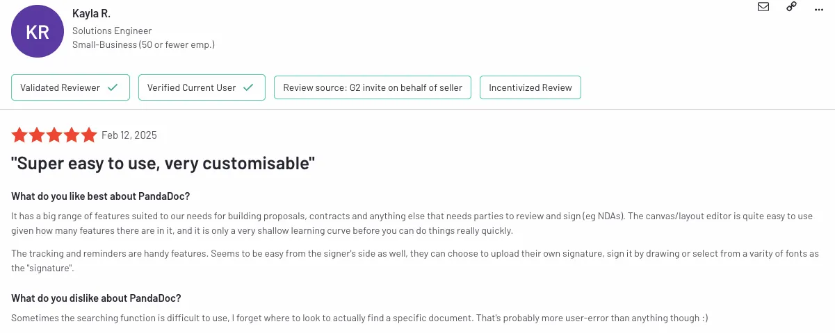 PandaDoc G2 review