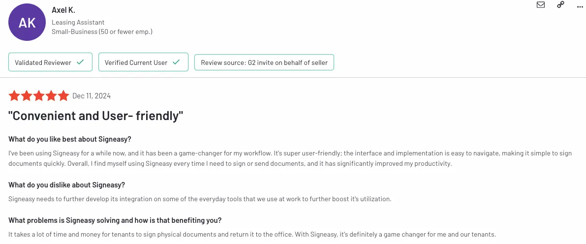Signeasy review on G2