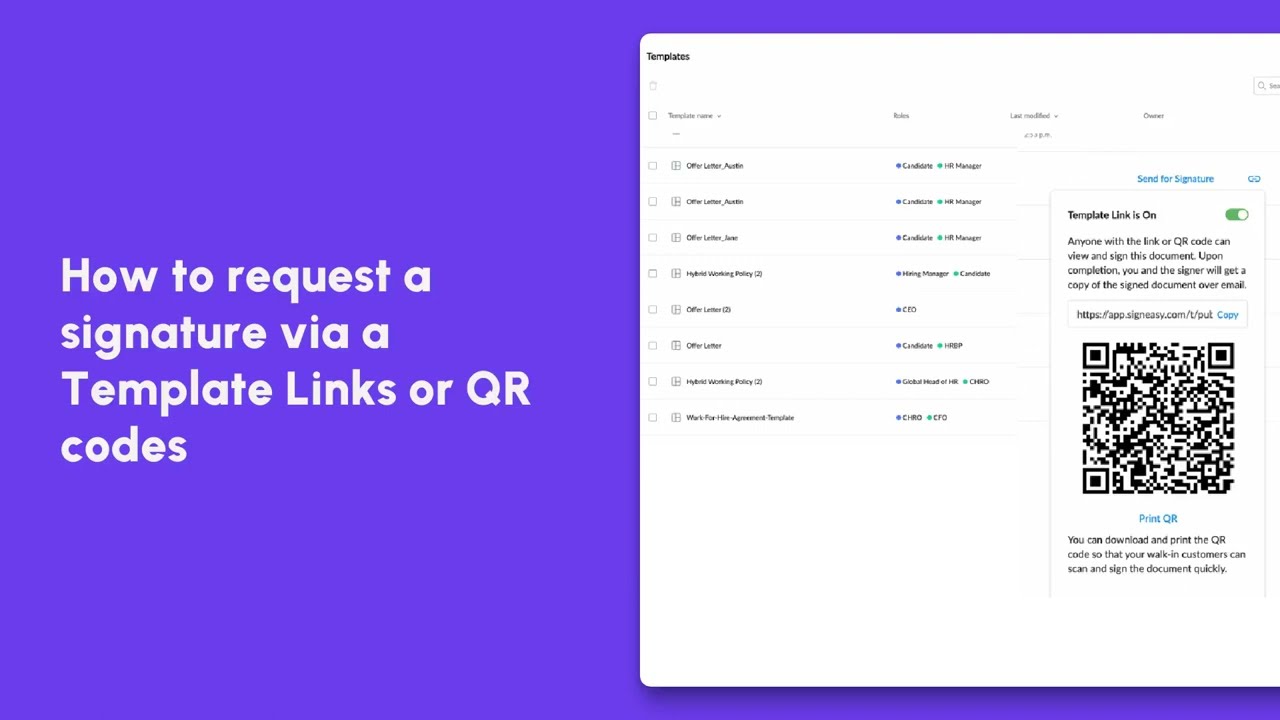 Signeasy: How to request a signature via Template Link or QR code