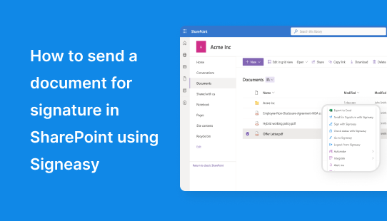 How to send a document for signature in SharePoint using Signeasy