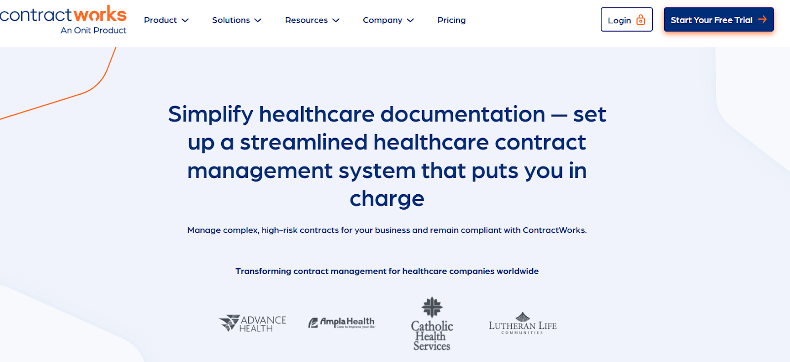 Landing page of ContractWorks healthcare contract management software