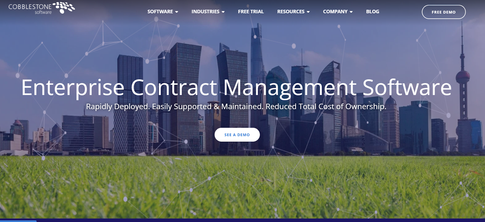 Landing page of CobbleStone Software enterprise contract management software