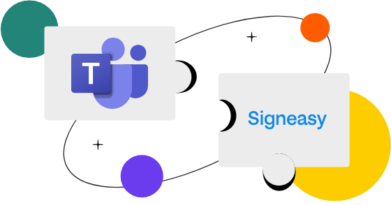 Integration illustration showing Microsoft Teams and Signeasy logos connected like puzzle pieces.