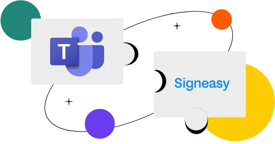 Integration illustration showing Microsoft Teams and Signeasy logos connected like puzzle pieces.