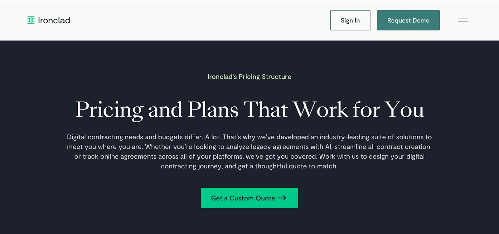 Ironclad’s pricing page