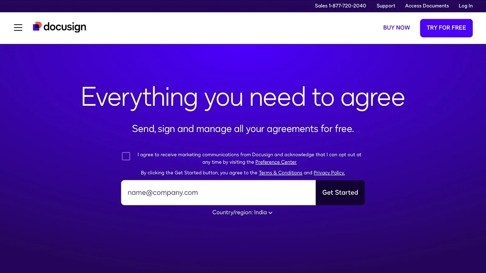 Docusign’s homepage