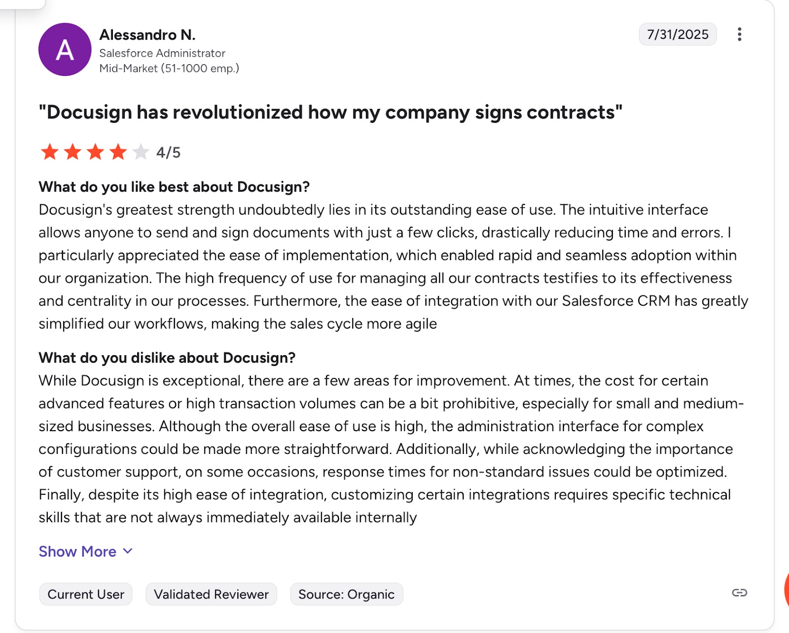 Docusign G2 review