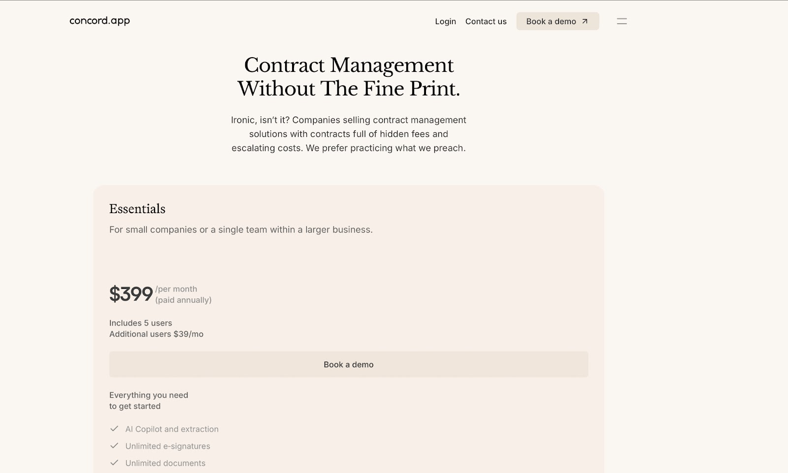 Concord pricing page