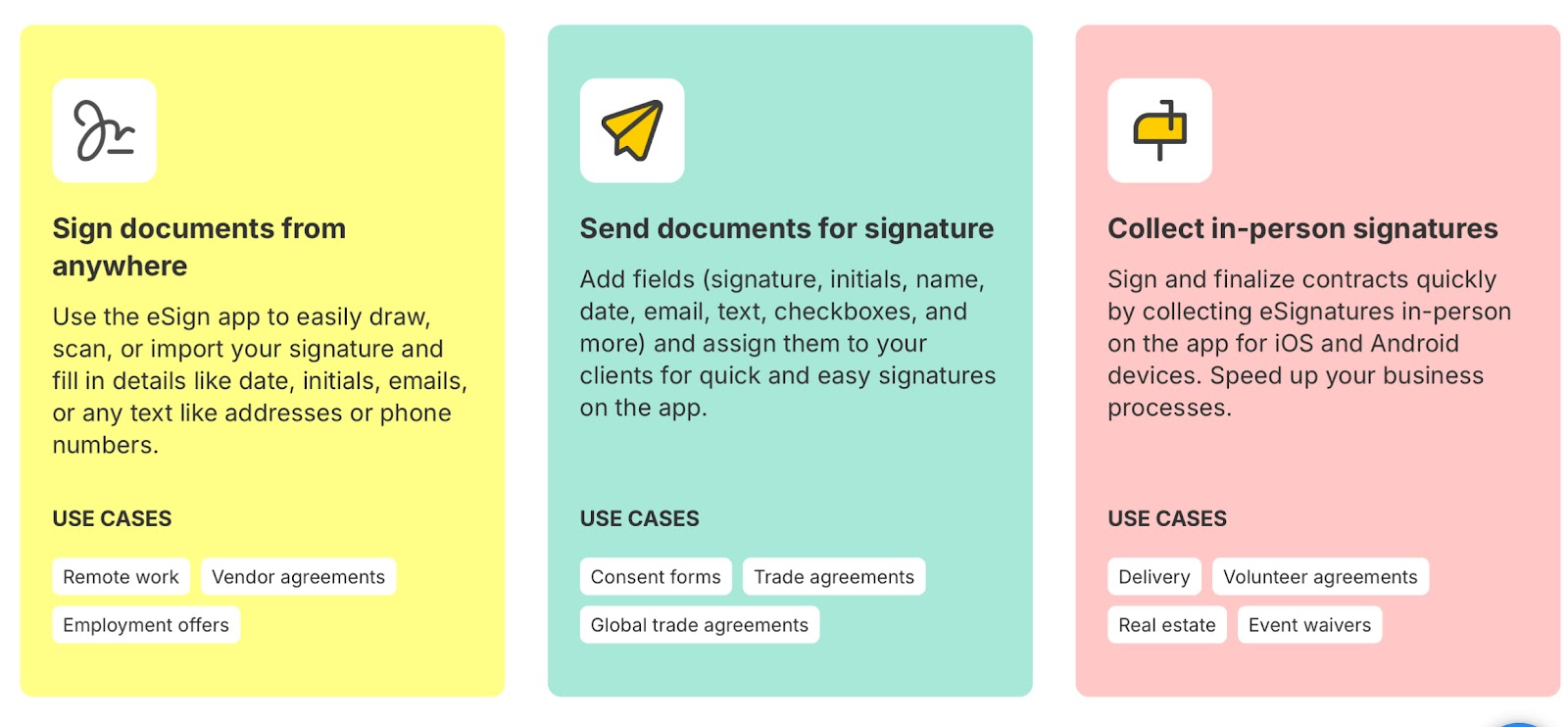 Signeasy features for signing anywhere