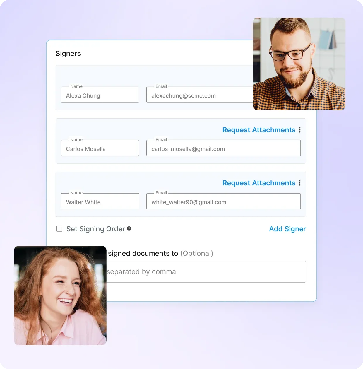 Interface for quickly adding document recipients in Signeasy