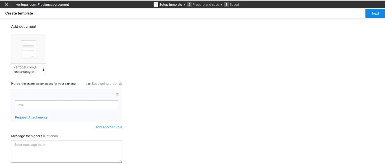 Defining signer roles in the template creation workflow after the ZIP import