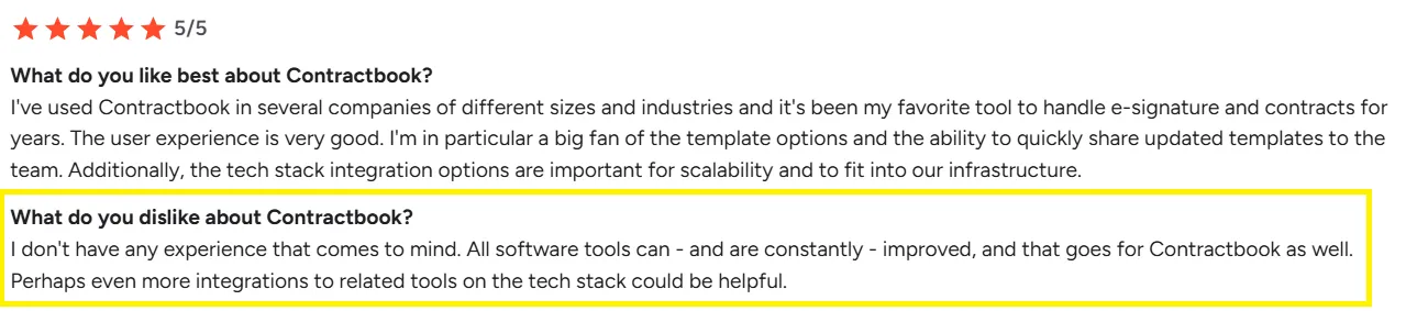 A user review highlights the need for more integration